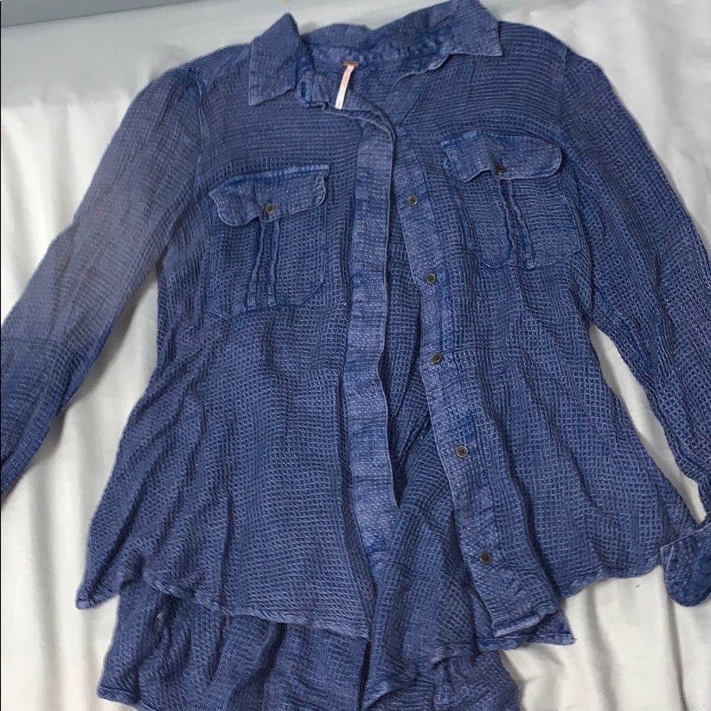 Free People Button-up, tie back top